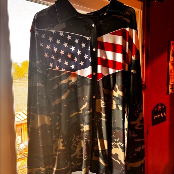 Camouflage American Flag rodeo Shirt - Picture 1 of 2